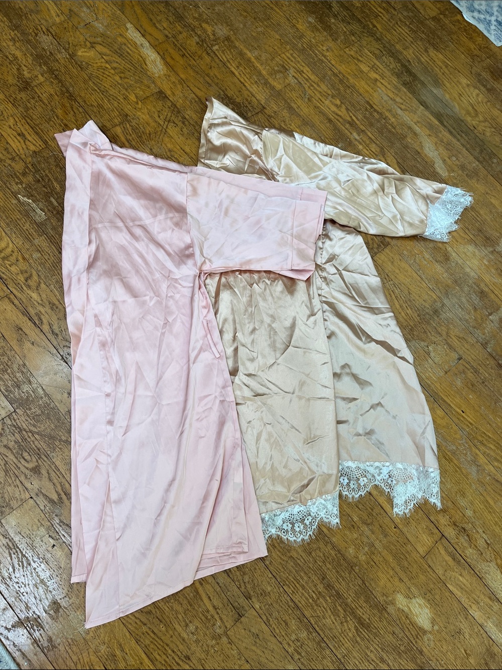 Set of 2 Peachy Pink Satin No Label Kimono Robes (No Belts)